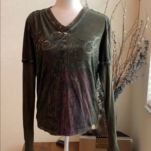 Division Buckle long sleeve Tee with distressing Buckle